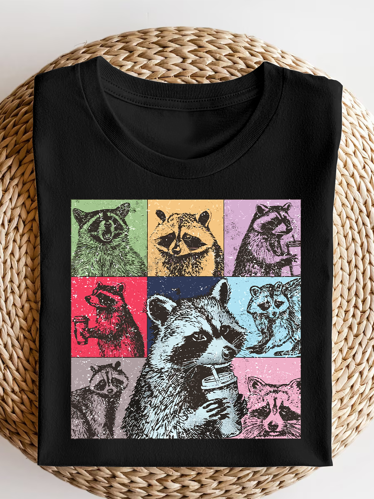 Raccoon Drink Coffee Short Sleeves Tee