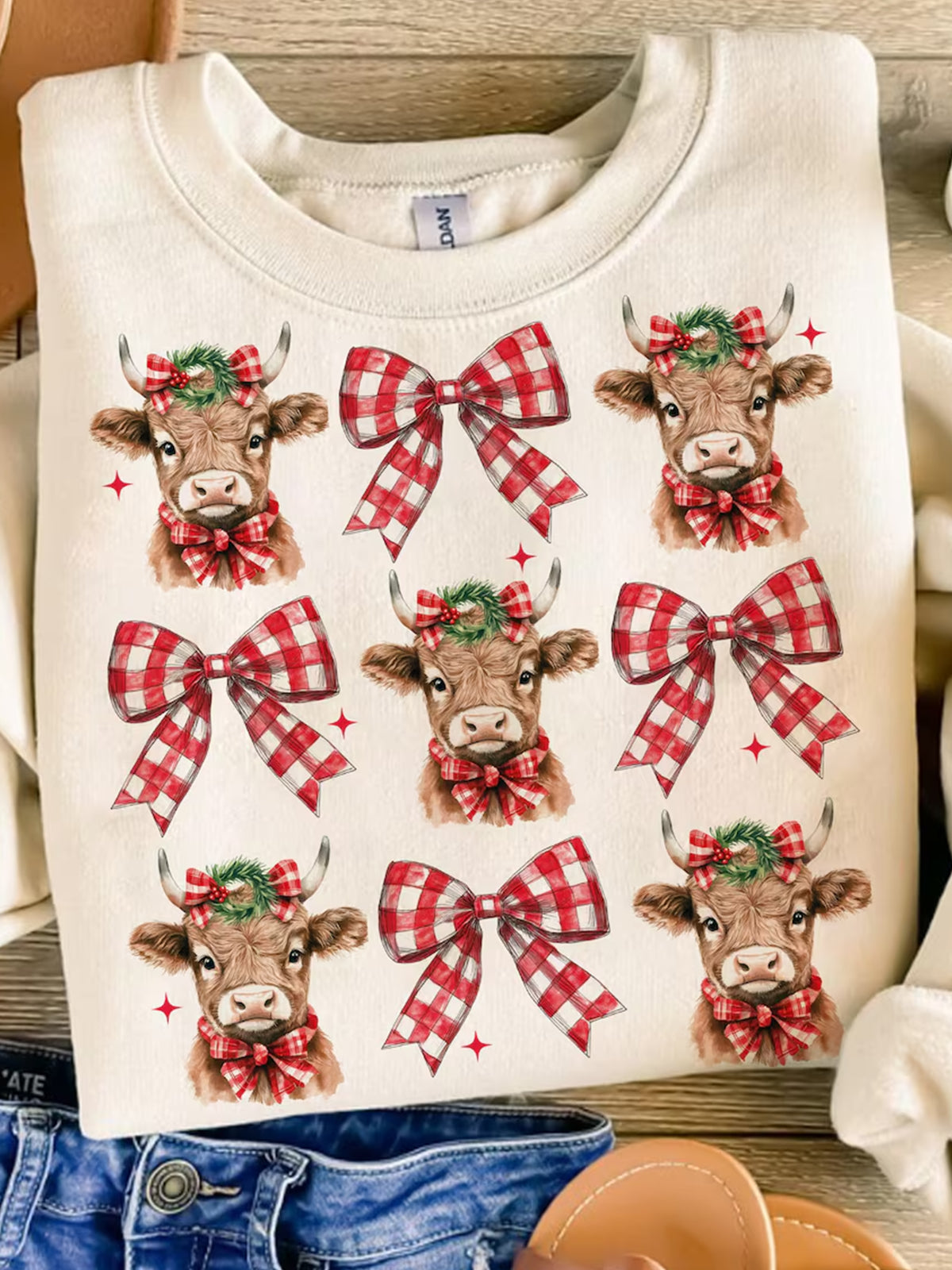 Christmas Handcrafted Side Bow Long Sleeves Sweatshirt