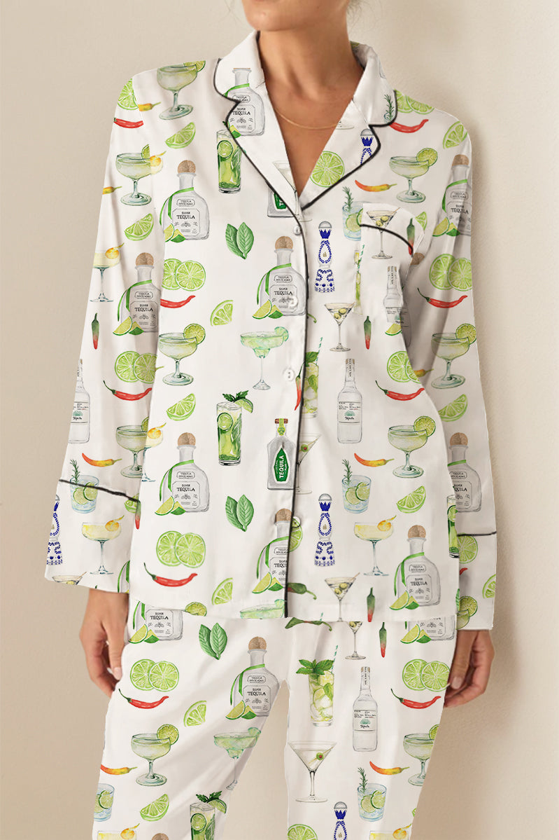 Holiday Celebration Cocktails Long Sleeves Pajama Set