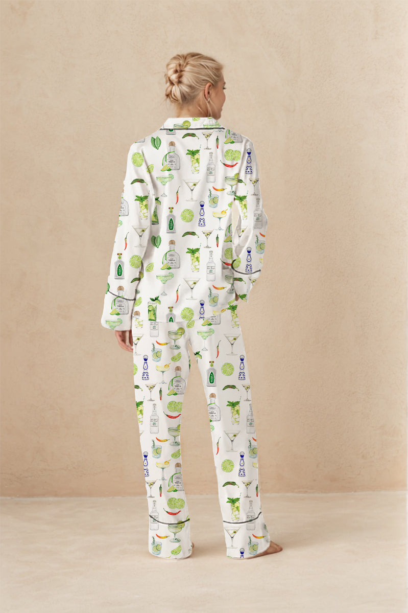 Holiday Celebration Cocktails Long Sleeves Pajama Set