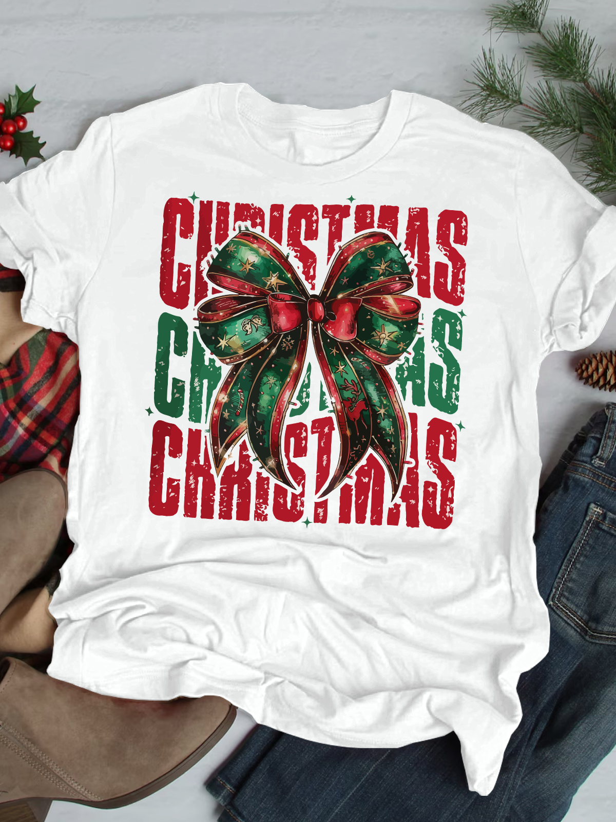 Colorful Glitter Reindeer Short Sleeves Tee