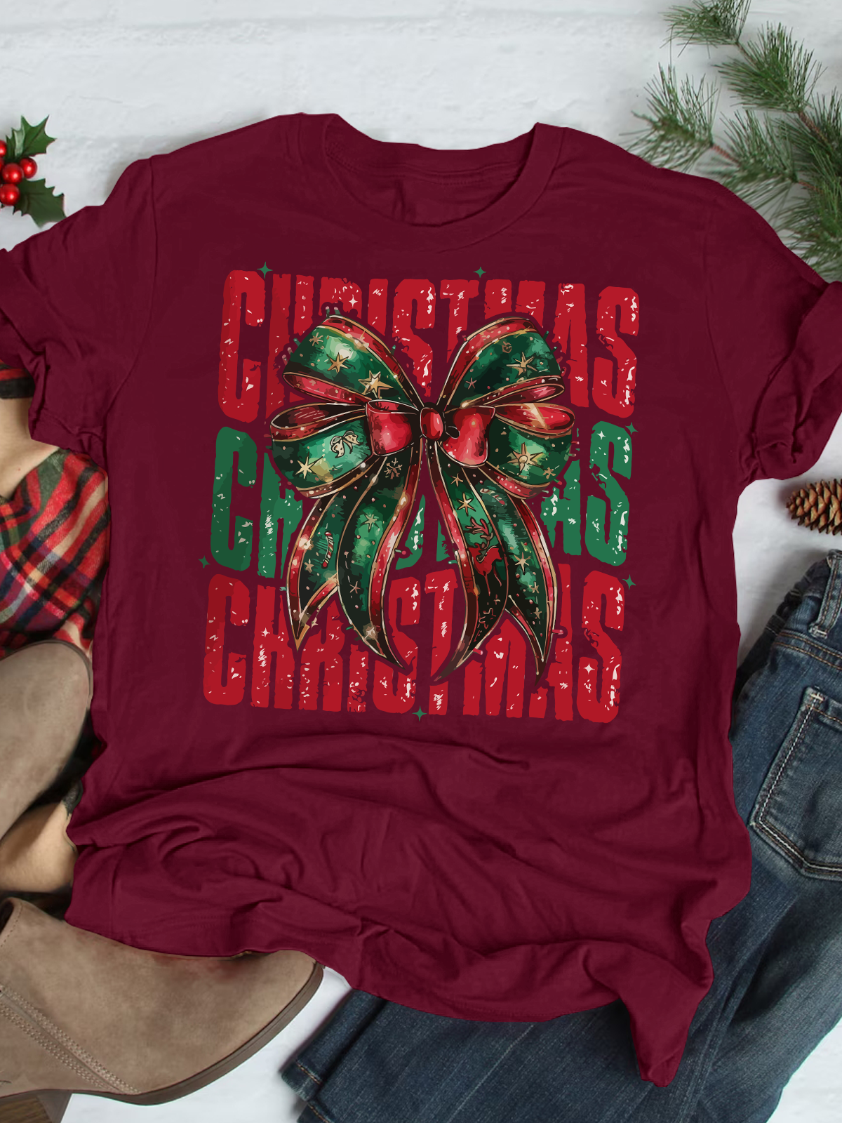 Colorful Glitter Reindeer Short Sleeves Tee