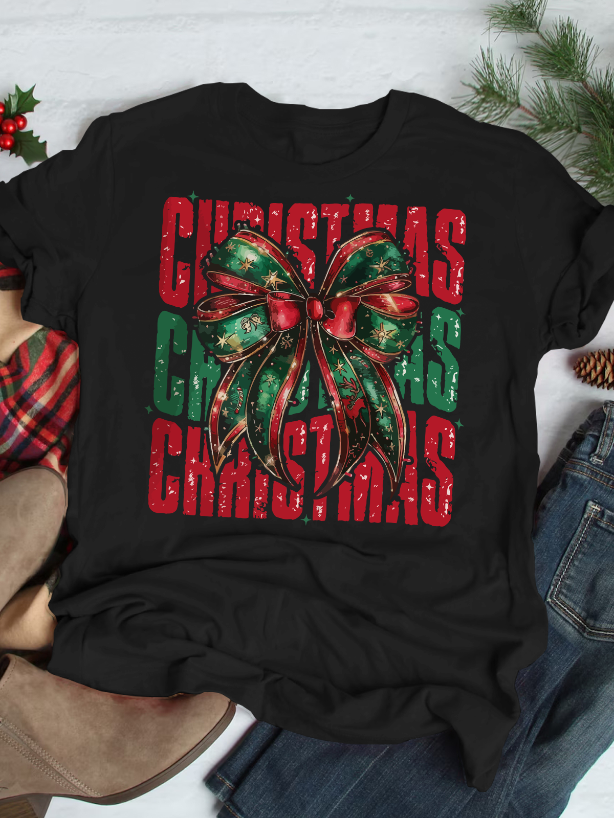 Colorful Glitter Reindeer Short Sleeves Tee