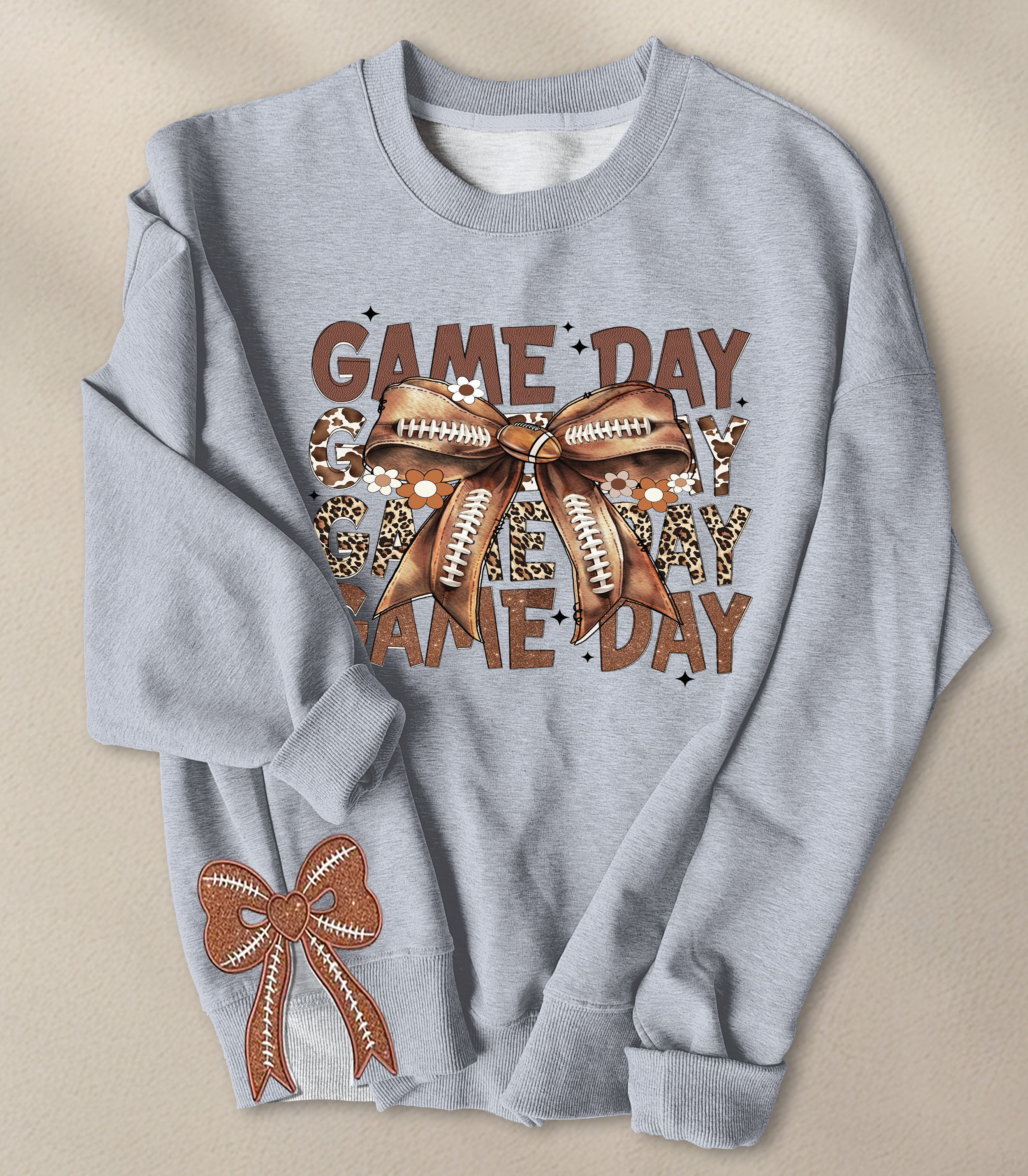 Game Day Handcrafted Two Side Bow Long Sleeves Sweatshirt