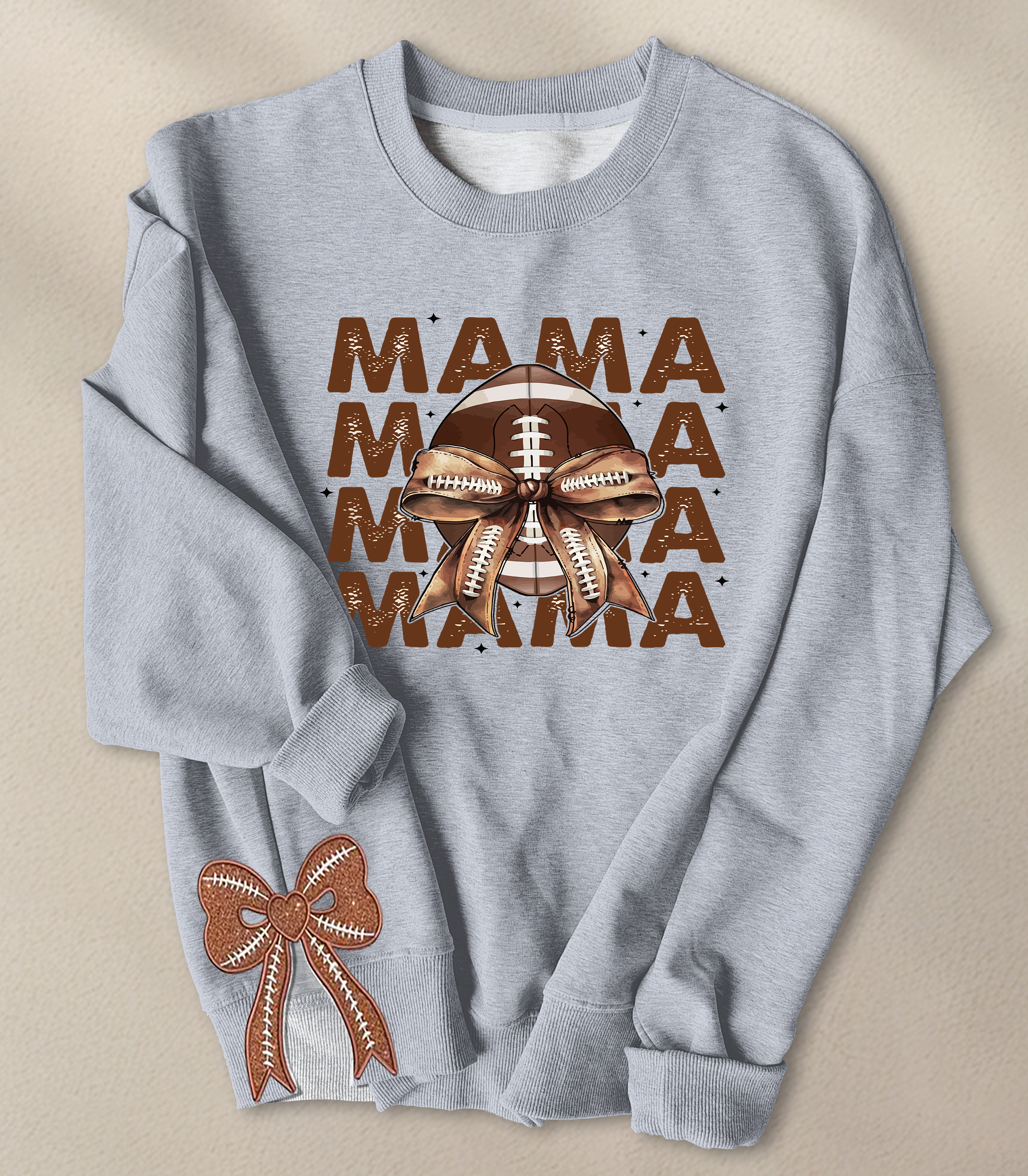 Retro Football Handcrafted Two Side Bow Long Sleeves Sweatshirt