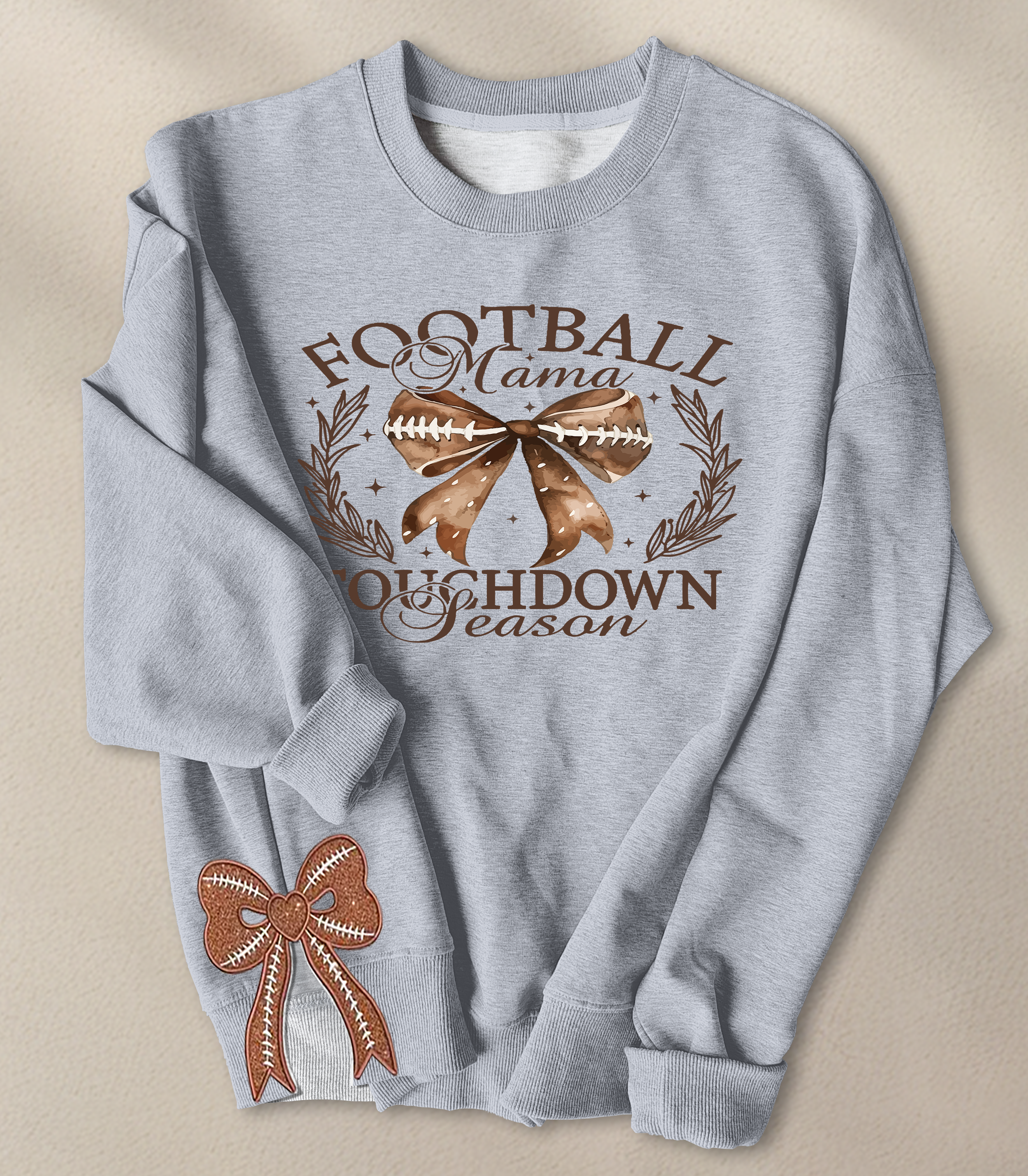 Retro Football Handcrafted Two Side Bow Long Sleeves Sweatshirt