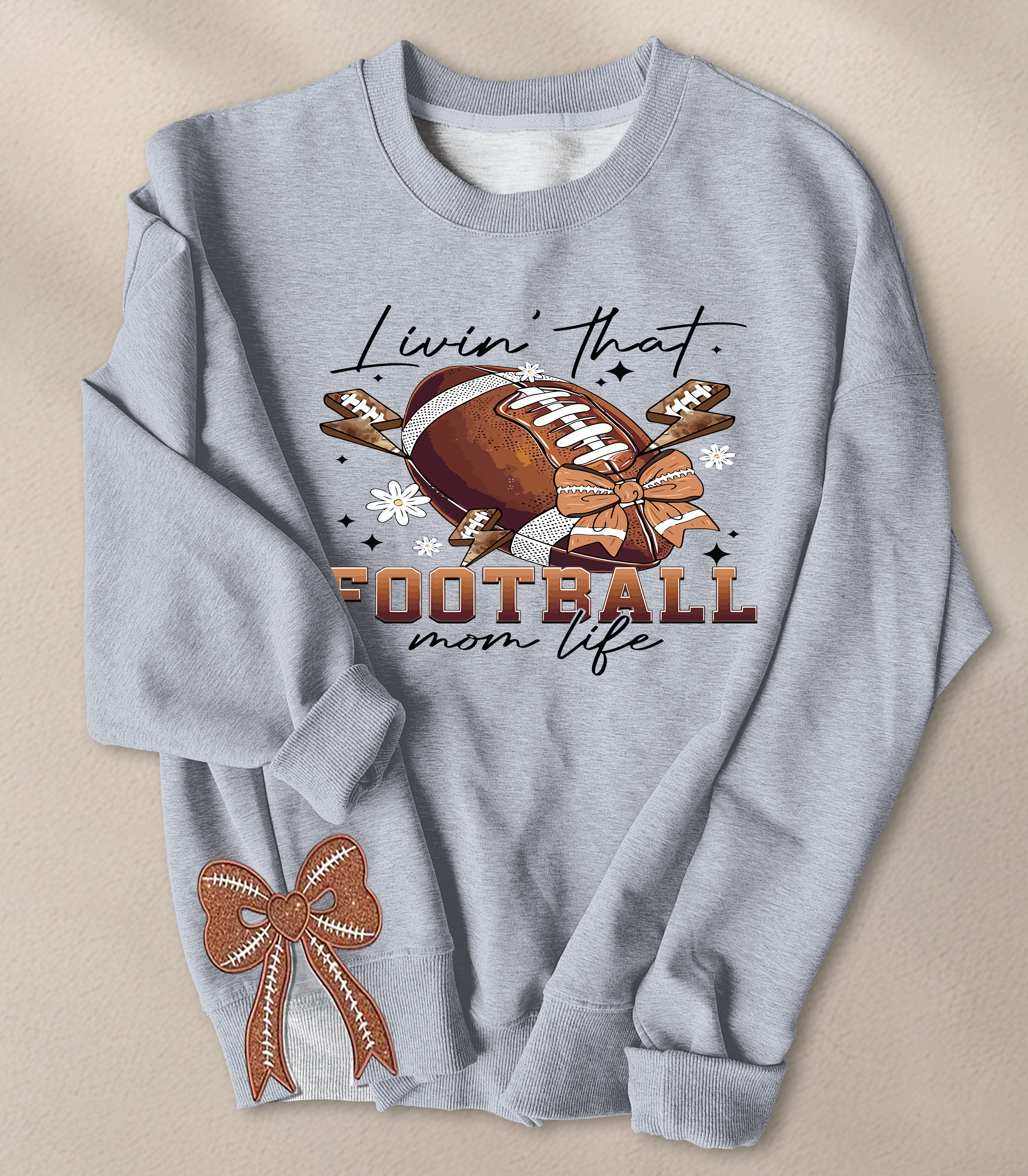 Retro Football Handcrafted Two Side Bow Long Sleeves Sweatshirt