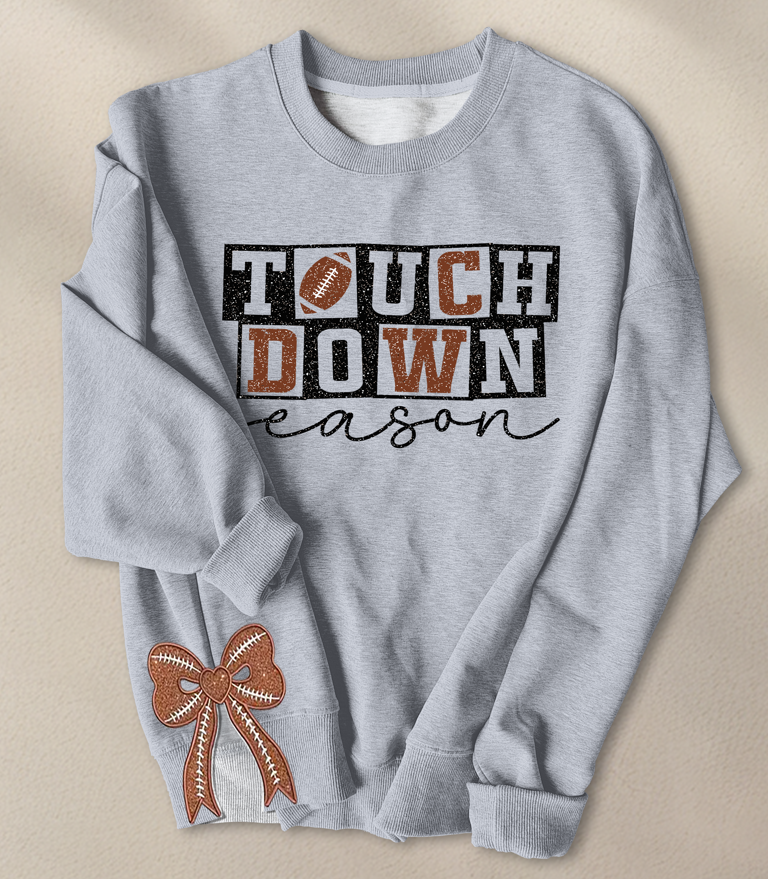 Touch Down Handcrafted Two Side Bow Long Sleeves Sweatshirt