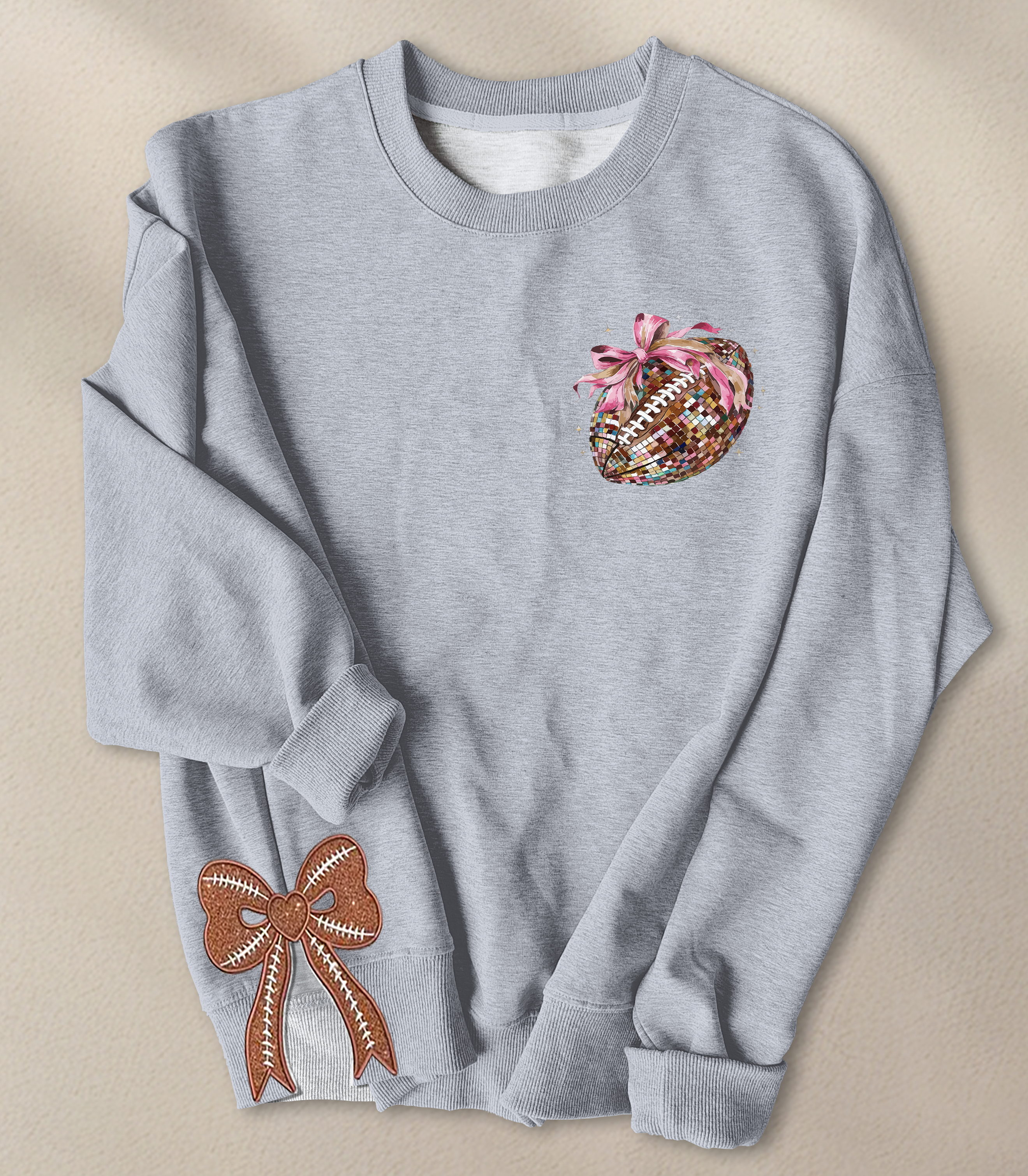 Football Bow Handcrafted Two Side Bow Long Sleeves Sweatshirt