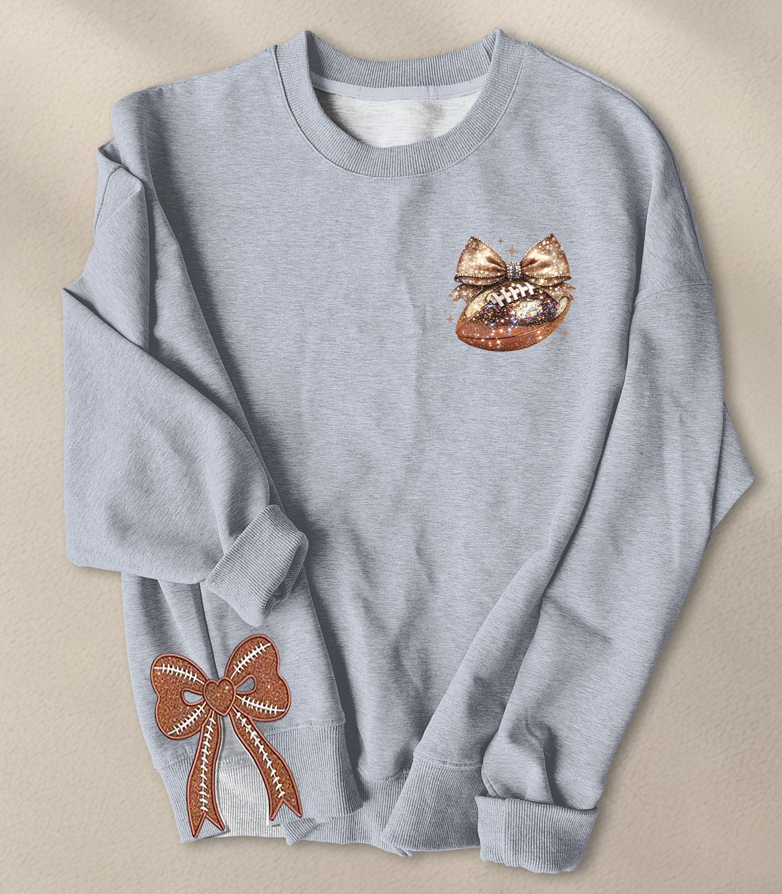 Football Bow Handcrafted Two Side Bow Long Sleeves Sweatshirt