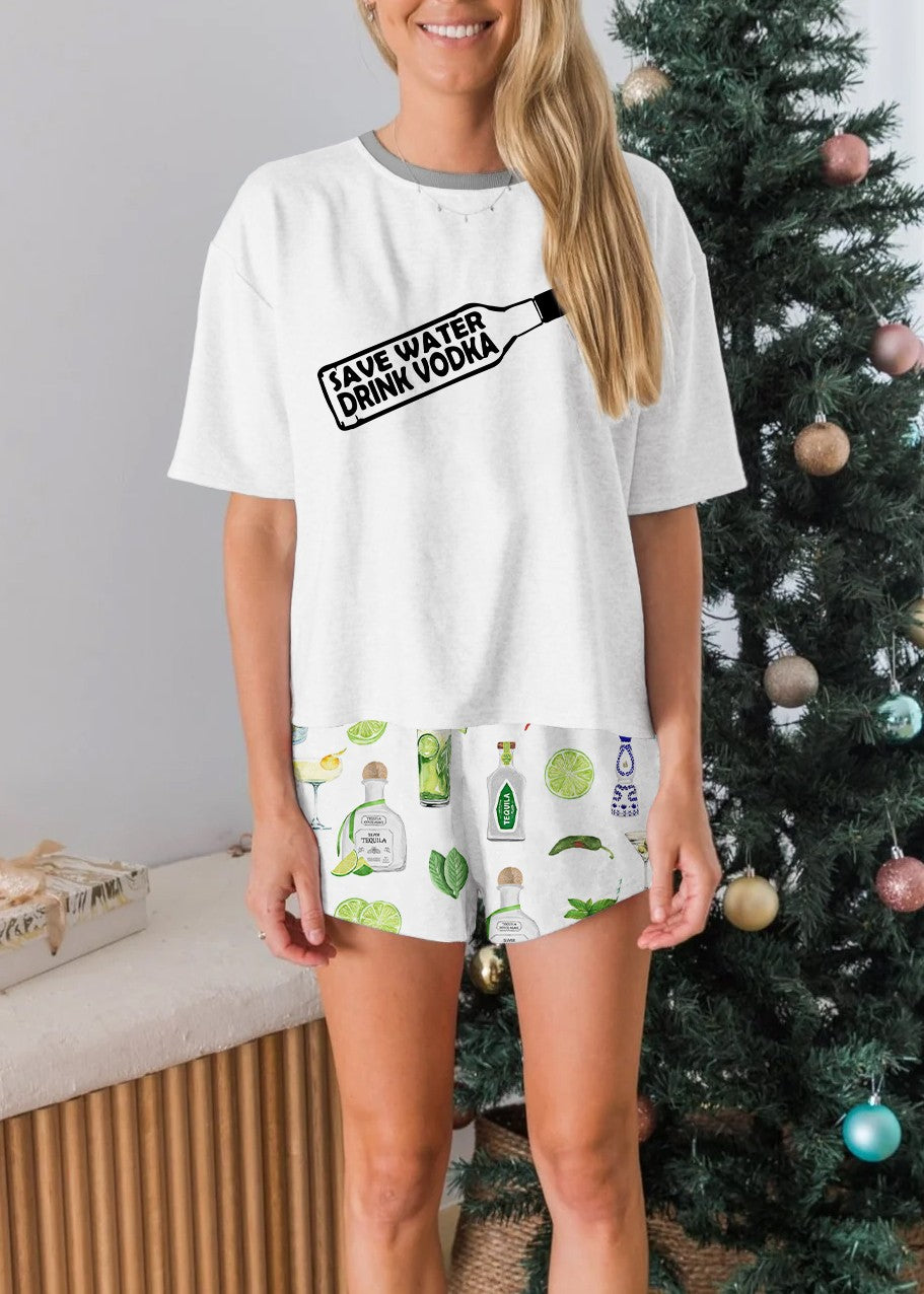 Save Water Drink Vodka Short Sleeves Pajama Set