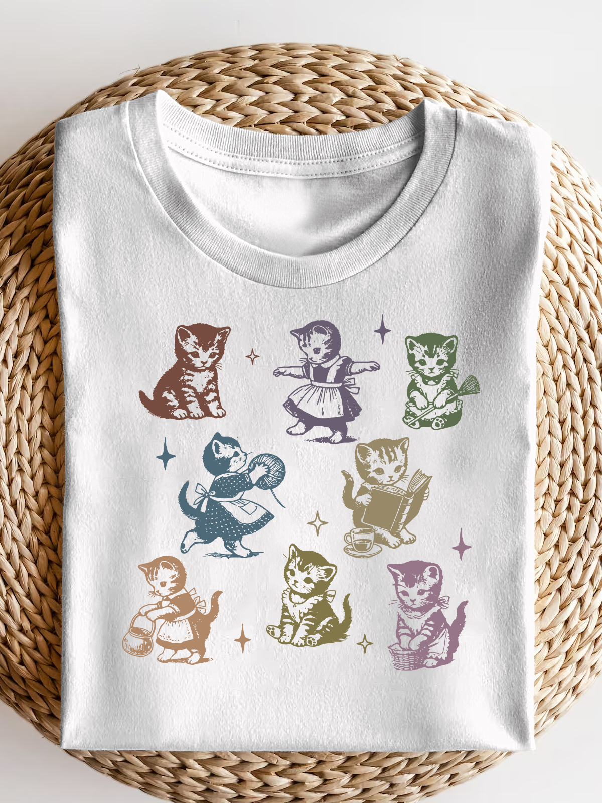 Retro Vintage Cats Short Sleeves Tee