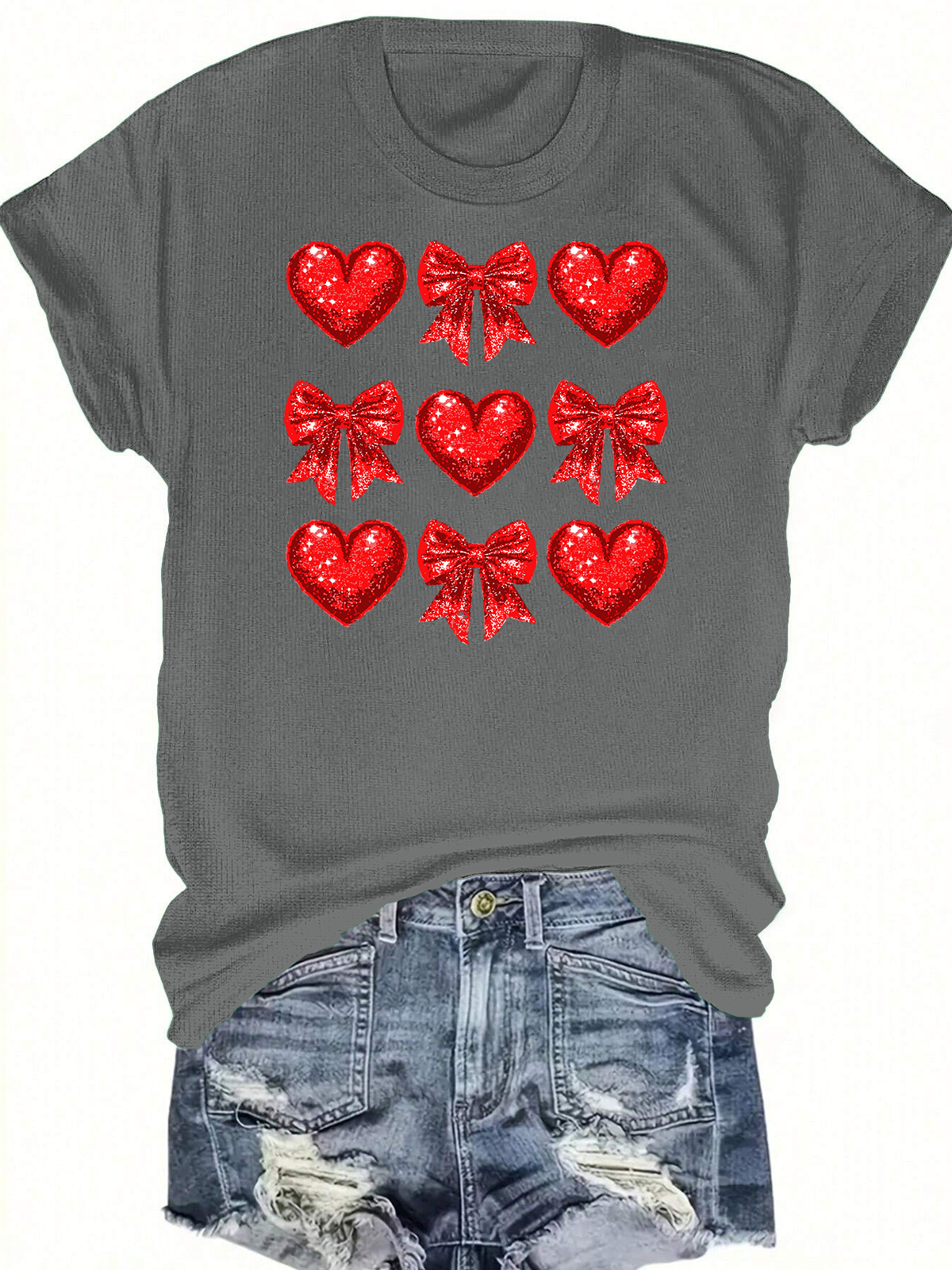 Coquette Glitter Valentine Heart Short Sleeves Tee