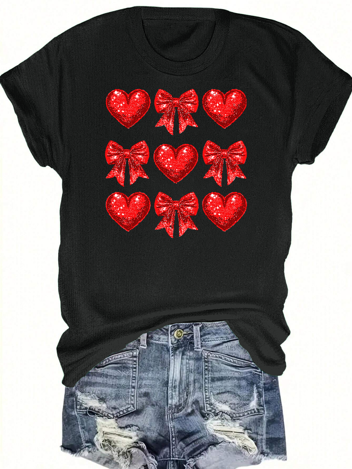 Coquette Glitter Valentine Heart Short Sleeves Tee