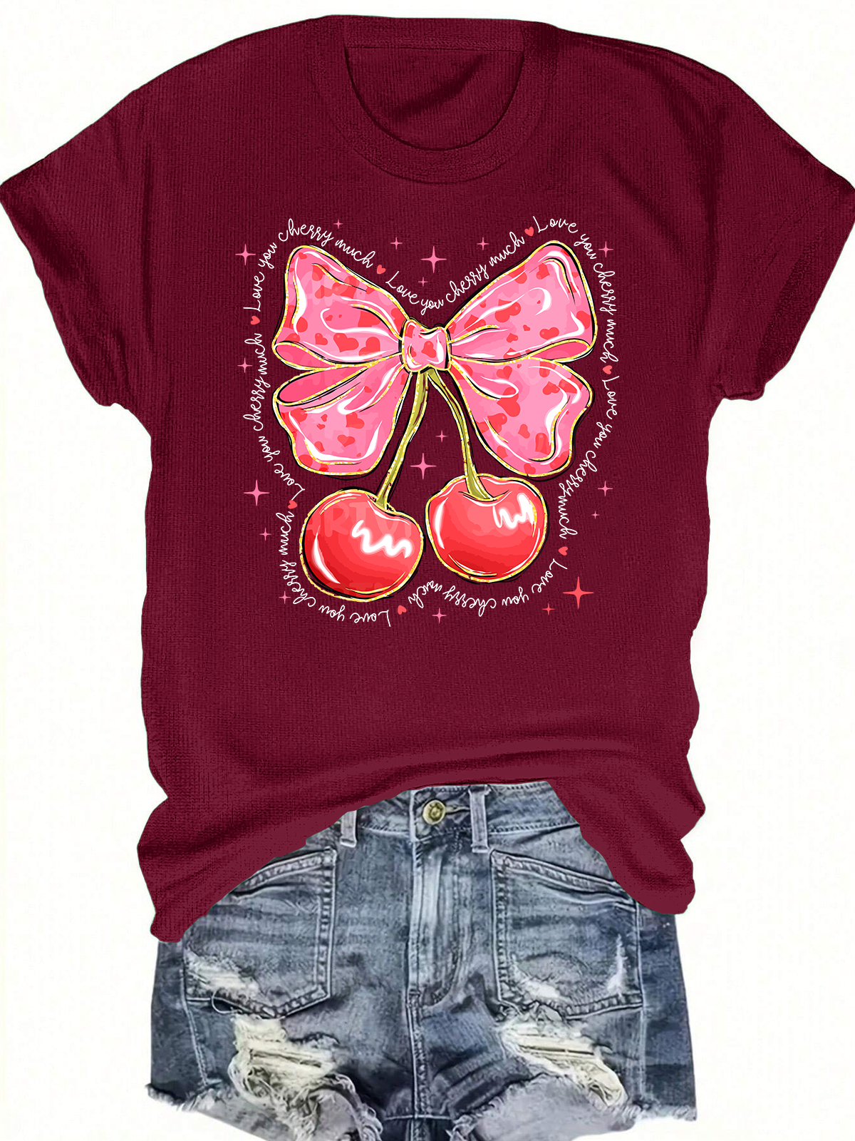 Love You Cherry Much Pink Valentine Short Sleeves Tee