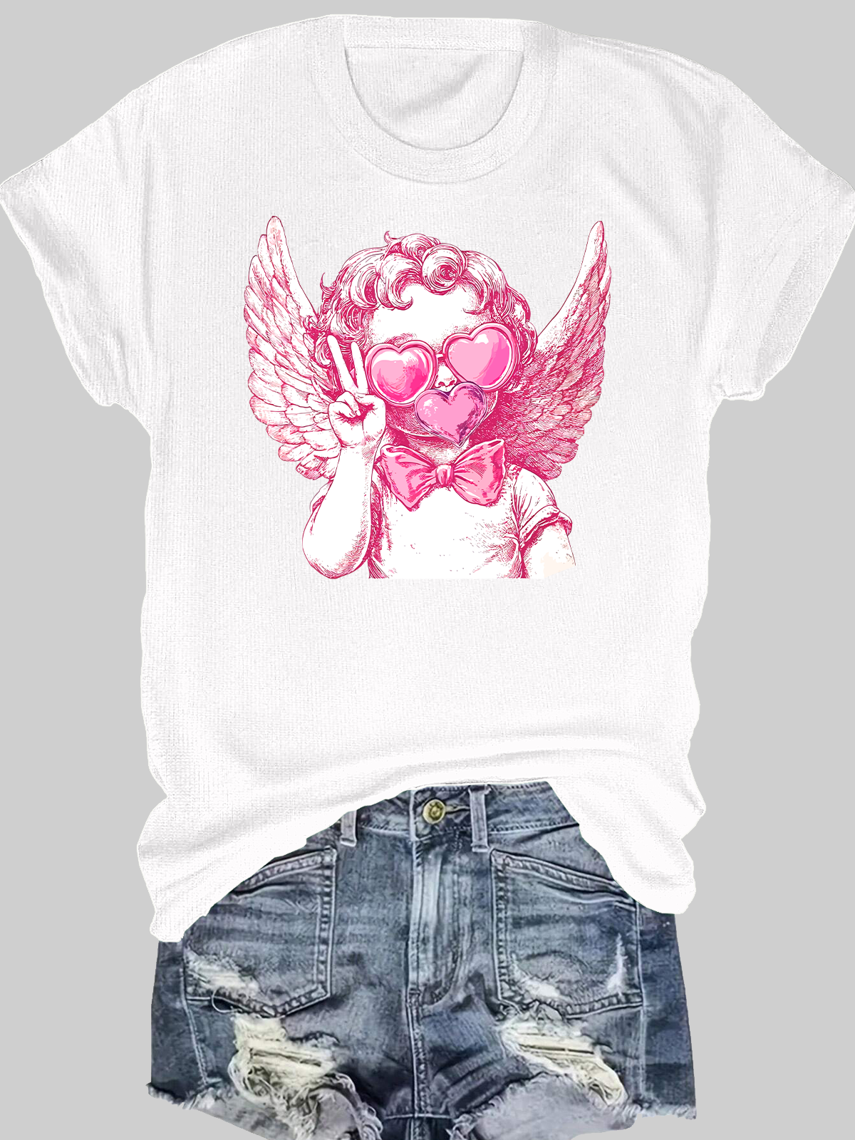 Retro Cupid Valentine Blowing Bubble Short Sleeves Tee