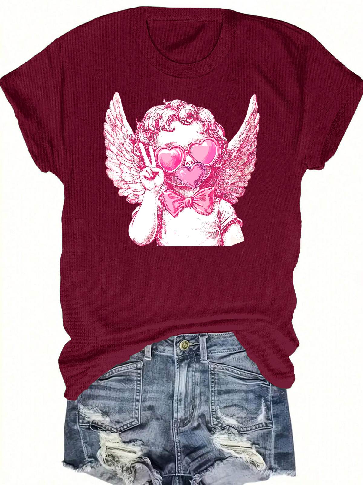 Retro Cupid Valentine Blowing Bubble Short Sleeves Tee