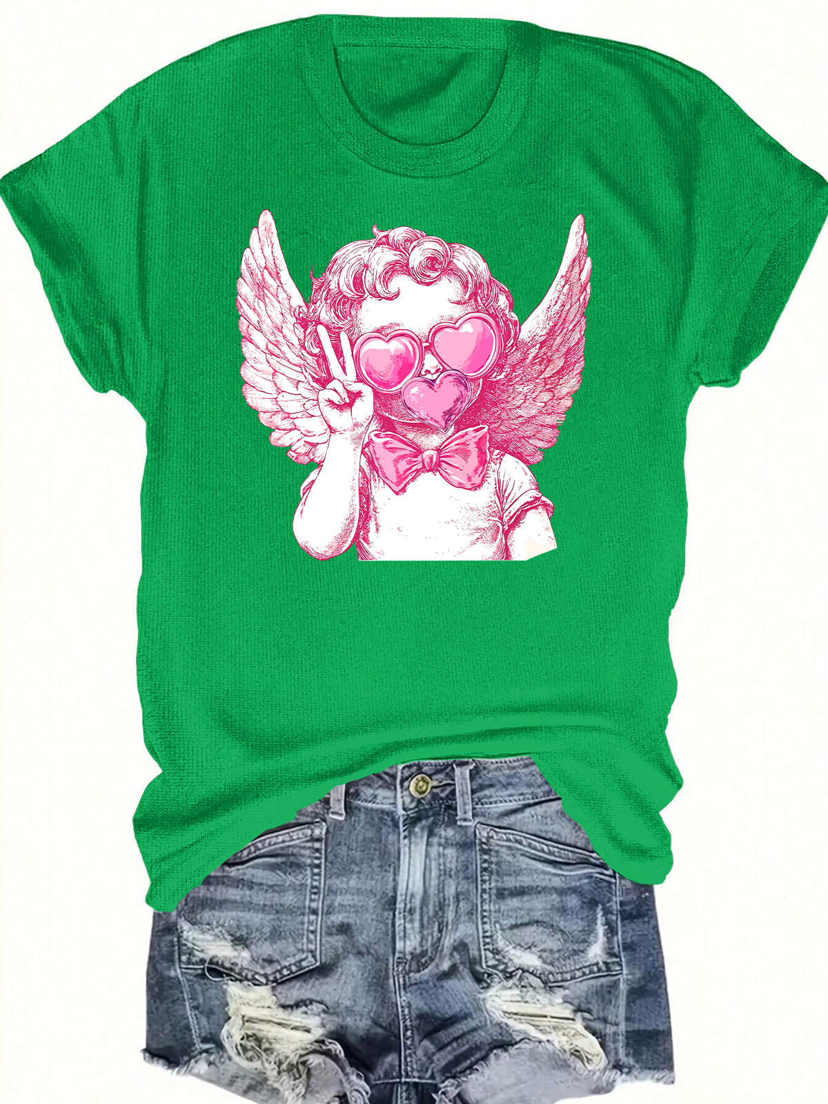 Retro Cupid Valentine Blowing Bubble Short Sleeves Tee