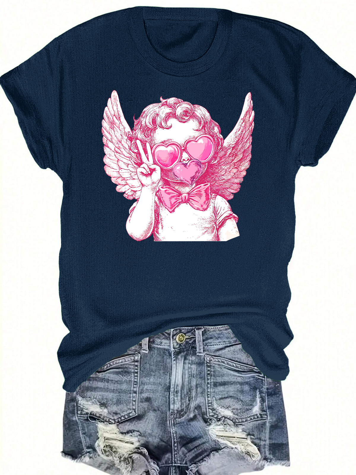 Retro Cupid Valentine Blowing Bubble Short Sleeves Tee