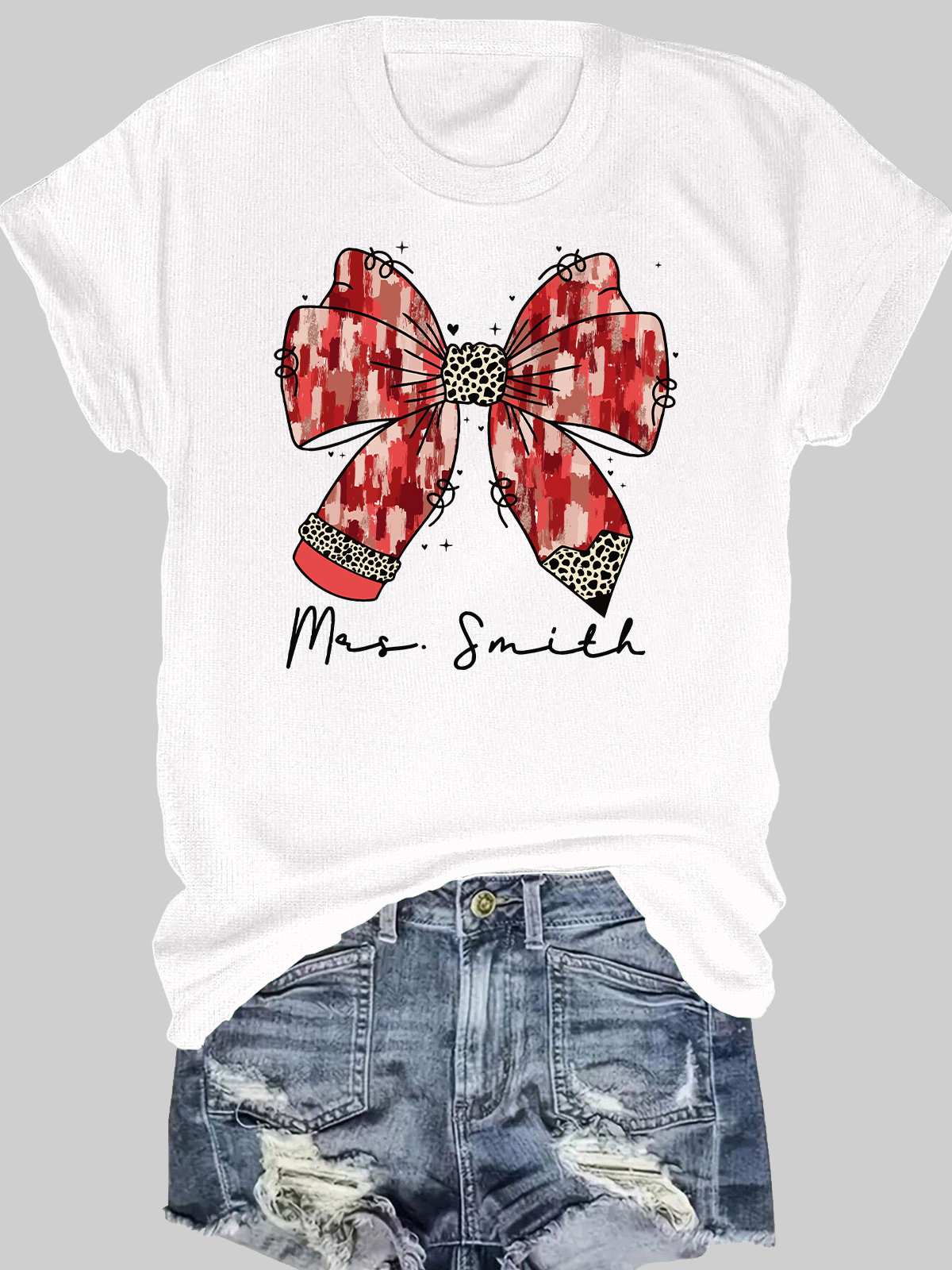 Custom Teacher Valentine Coquette Bow Short Sleeves Tee