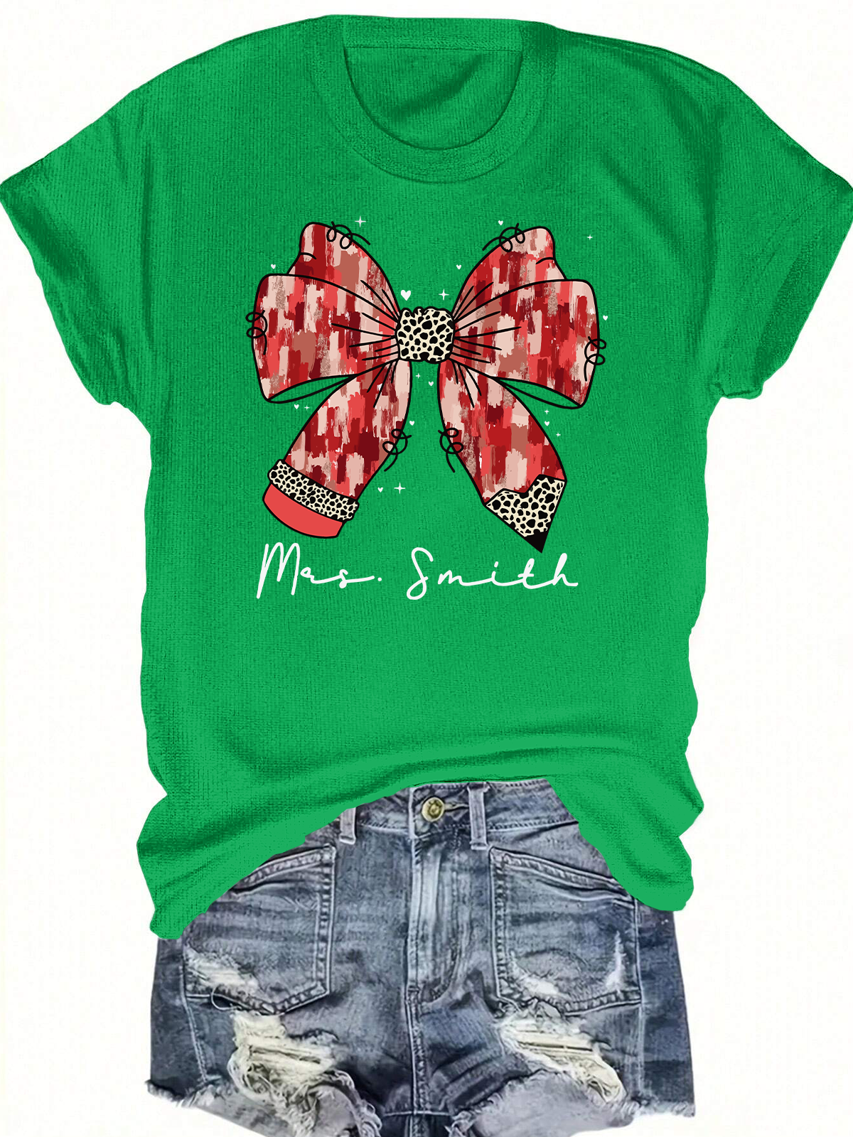 Custom Teacher Valentine Coquette Bow Short Sleeves Tee