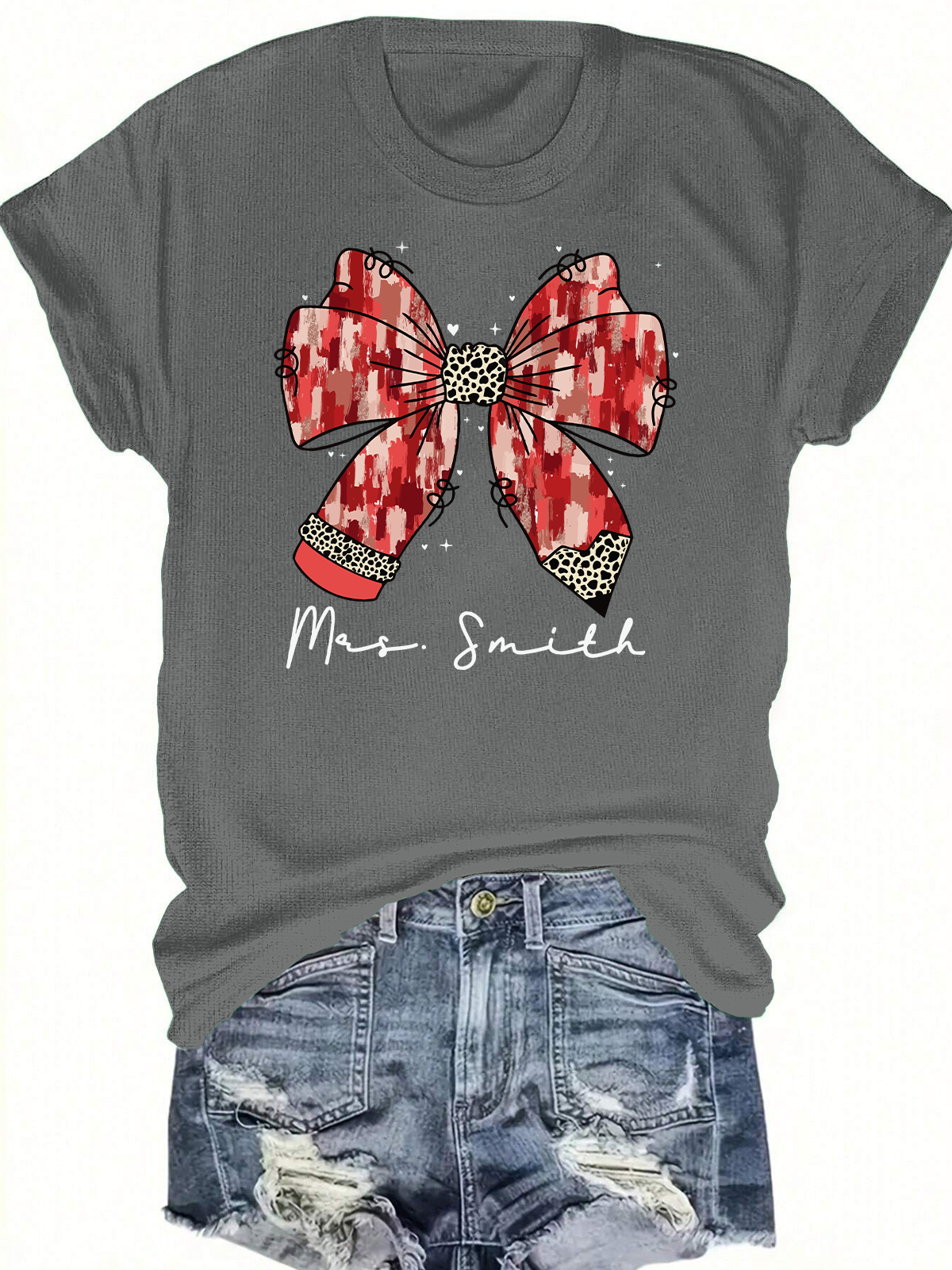 Custom Teacher Valentine Coquette Bow Short Sleeves Tee