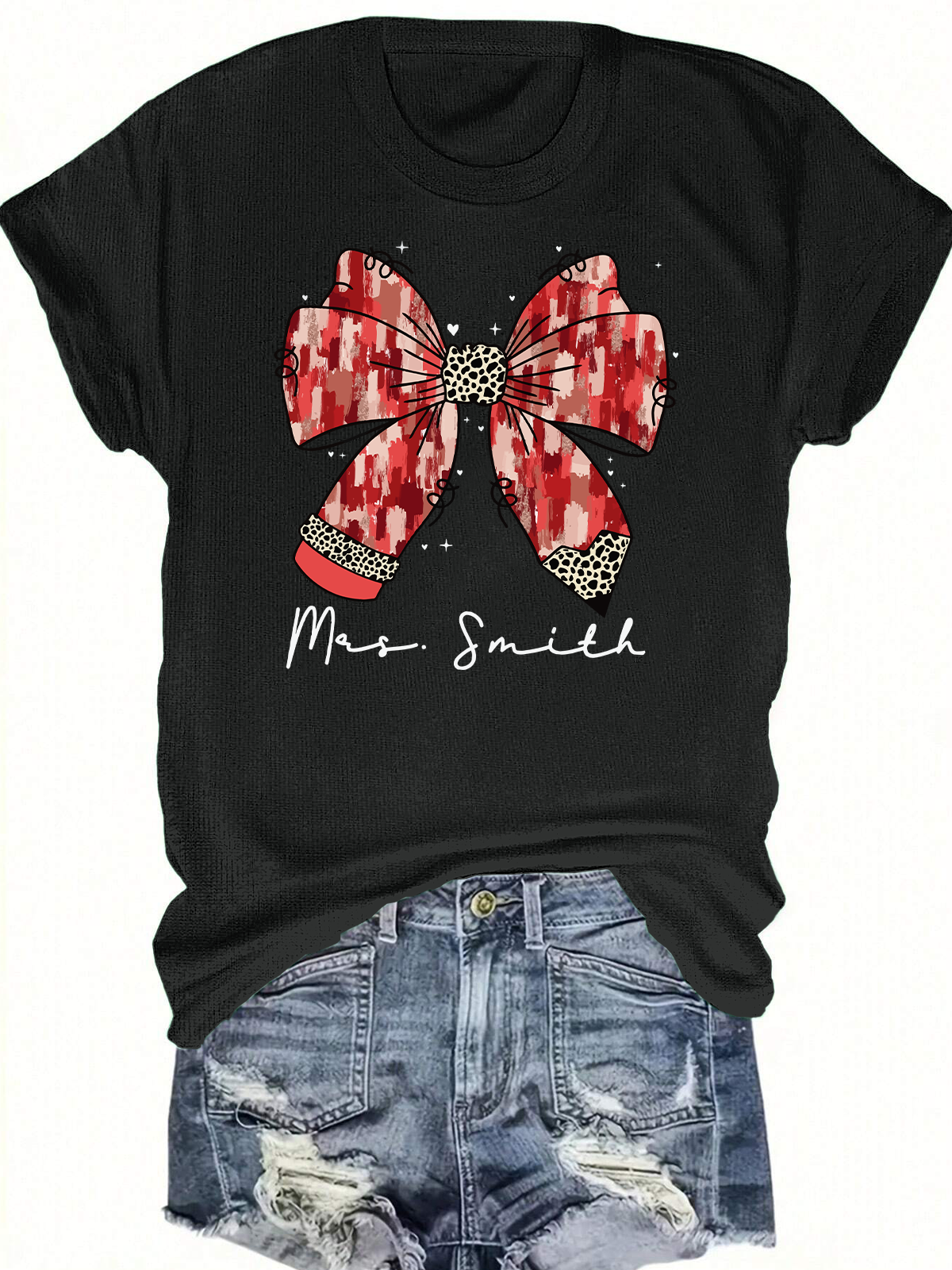 Custom Teacher Valentine Coquette Bow Short Sleeves Tee