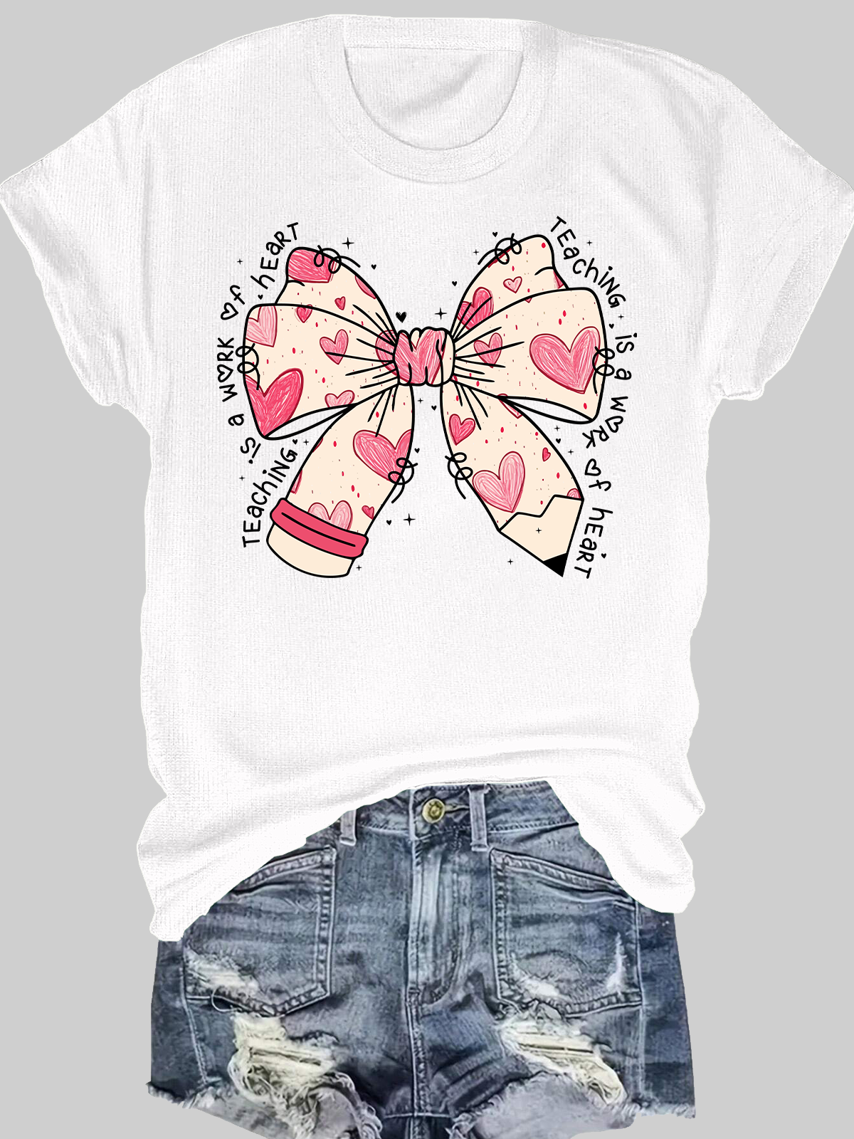 Teacher Valentine Coquette Bow Pencil Short Sleeves Tee