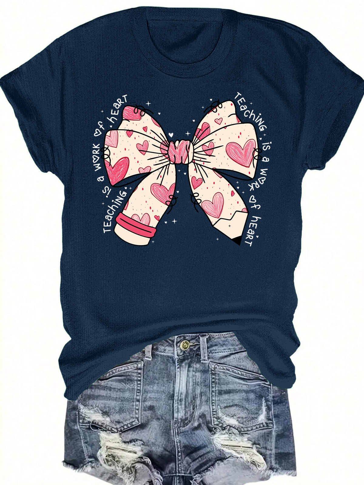 Teacher Valentine Coquette Bow Pencil Short Sleeves Tee