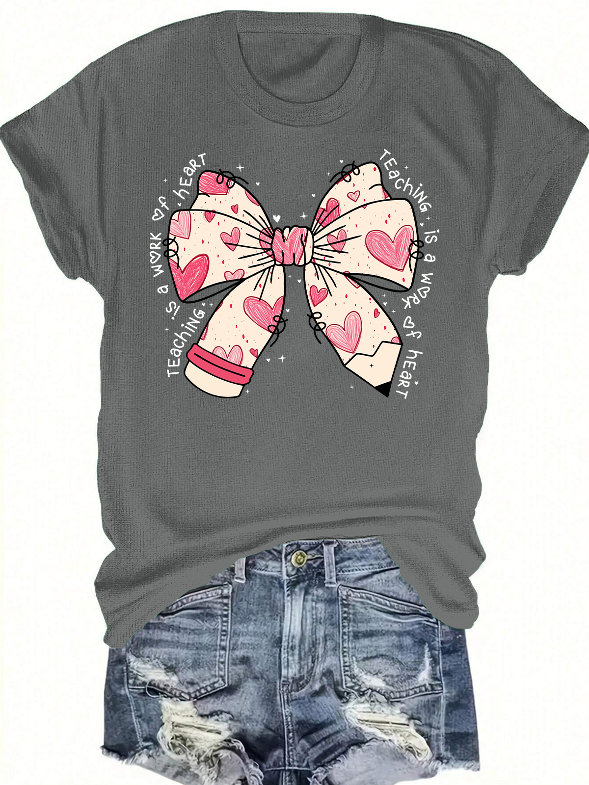 Teacher Valentine Coquette Bow Pencil Short Sleeves Tee