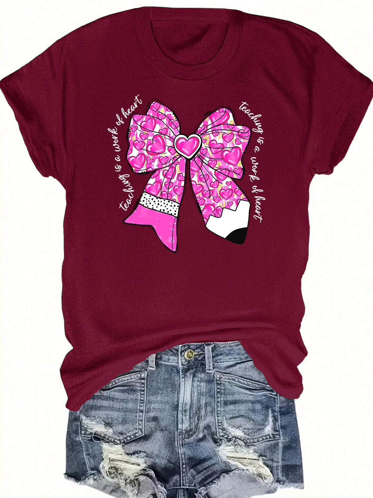 Teacher Valentine Coquette Bow Pencil Short Sleeves Tee