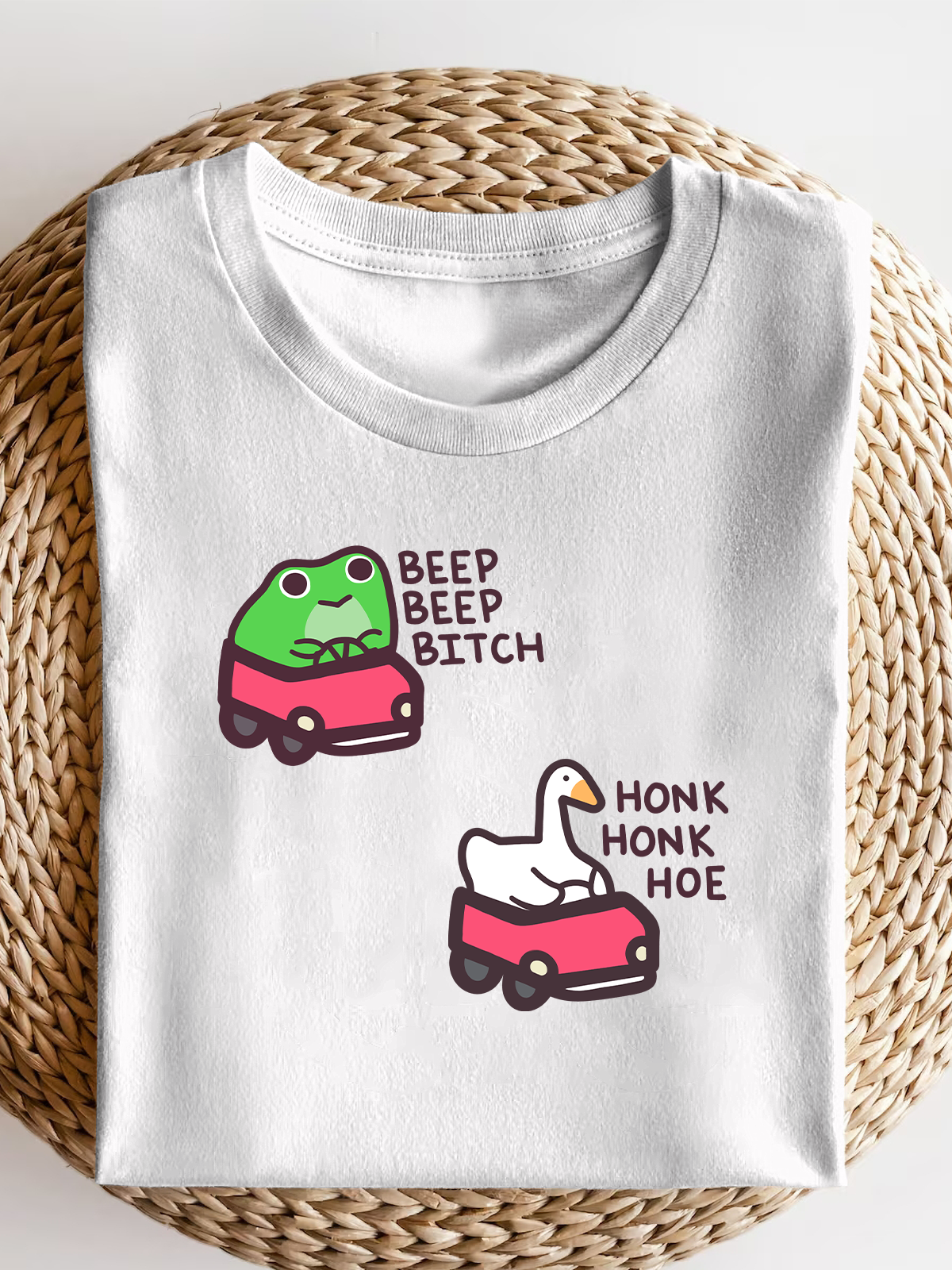 Cute Road Raging Frog And Goose Short Sleeves Tee