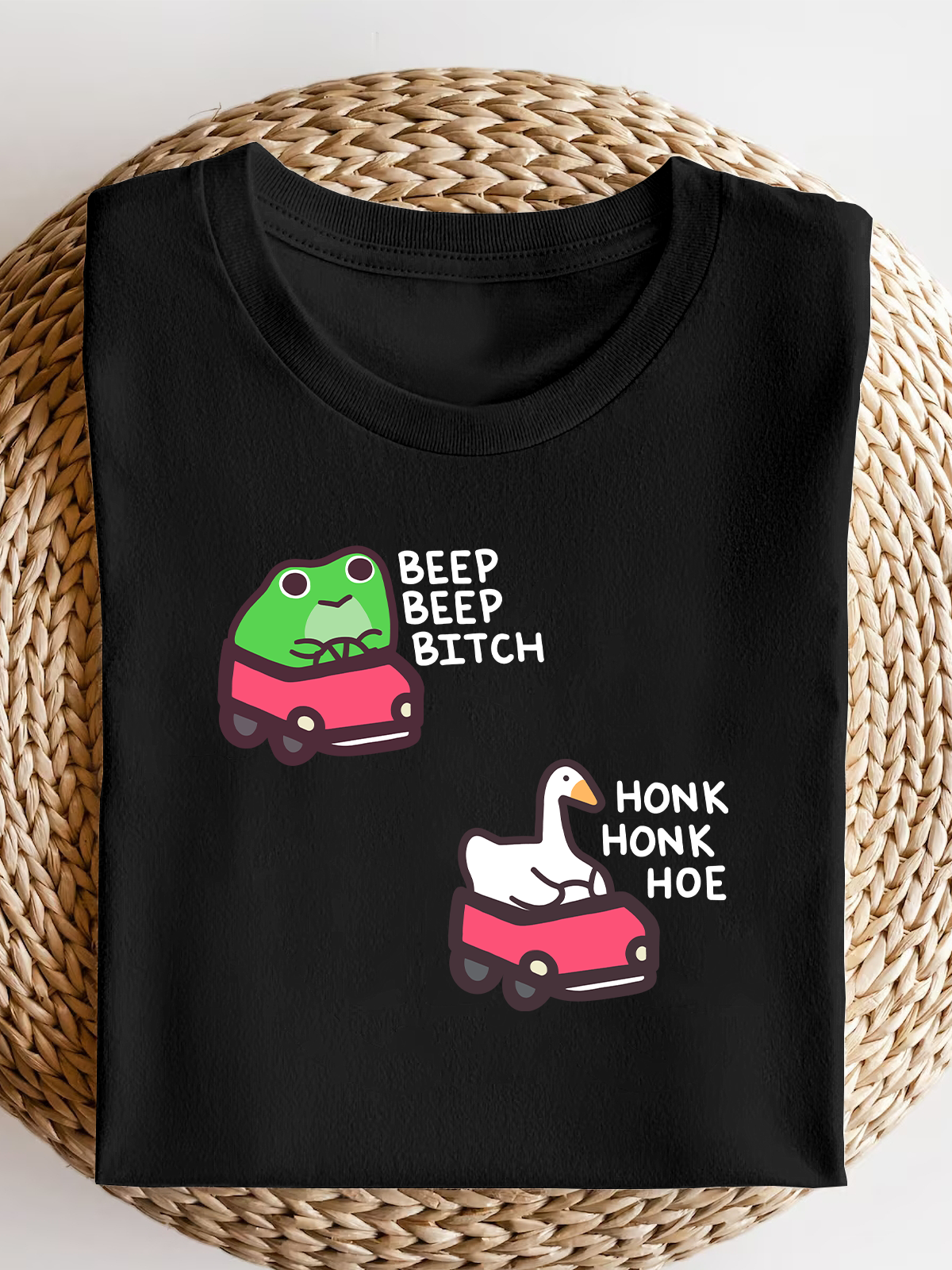 Cute Road Raging Frog And Goose Short Sleeves Tee