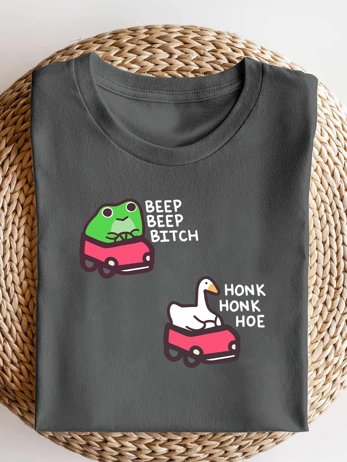 Cute Road Raging Frog And Goose Short Sleeves Tee