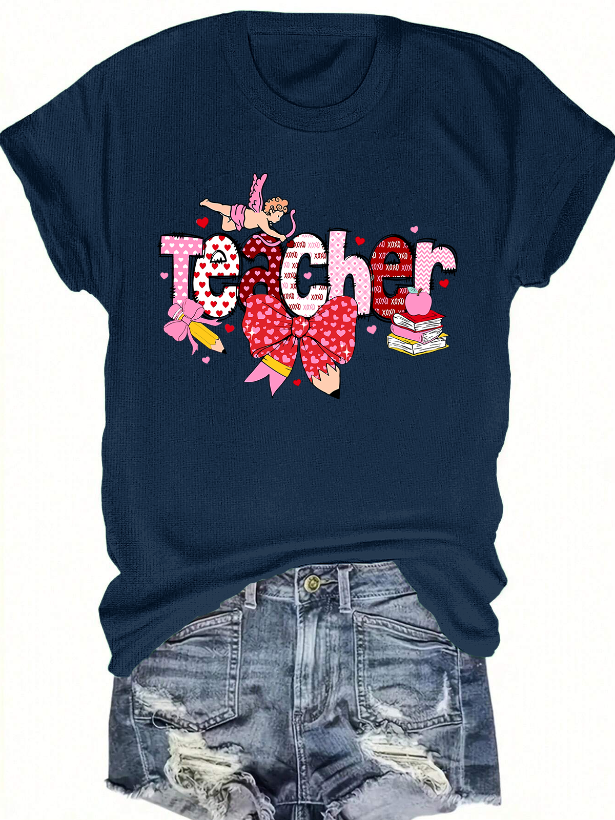 Valentine Teacher Coquette Bow Short Sleeves Tee