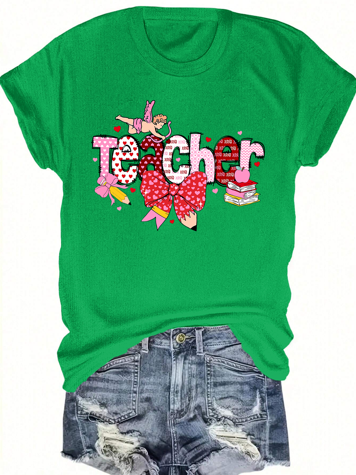 Valentine Teacher Coquette Bow Short Sleeves Tee