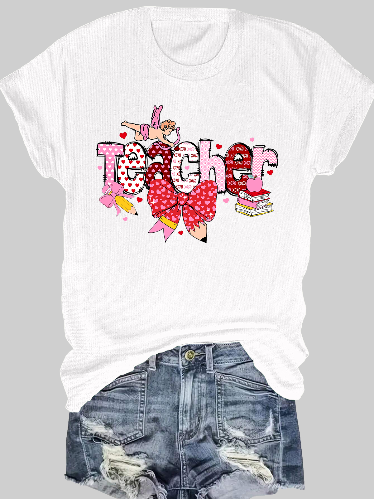 Valentine Teacher Coquette Bow Short Sleeves Tee